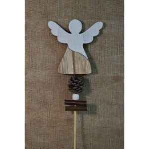 Дървен ангел с шишарка на клечка - ZL19B85
