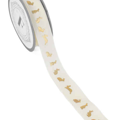 Платнена лента със златисти зайци 3см / 9м - 225609