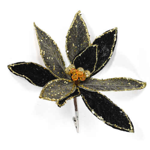 Коледна звезда с брокат черна 25см - SAN406