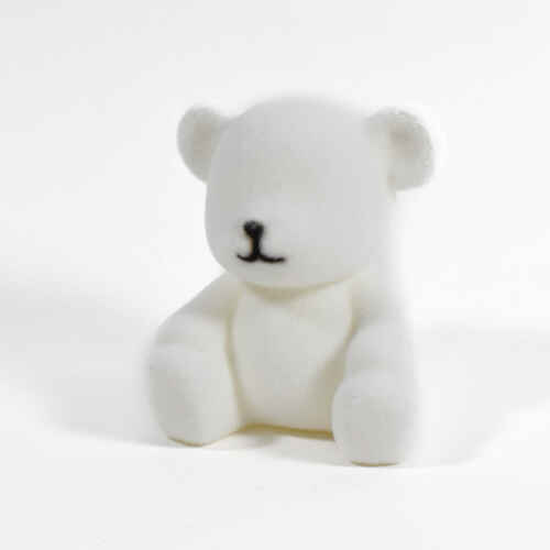 Бяло мече седящо пластмасово с мъх 10см - SF2857