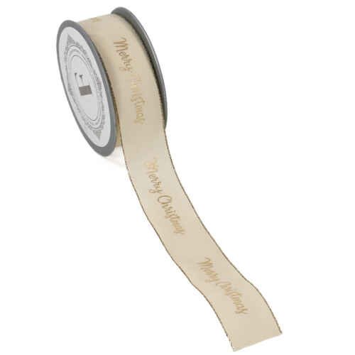 Платнена лента "Merry Christmas" екрю - 225374Z - 3.8см/10м