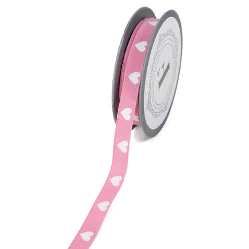 Платн. лента на сърца 1.5см х 10м / розово-бяло / 225459